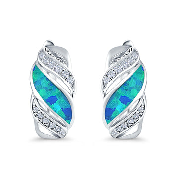 Stud Earrings Lab Created Blue Opal Round Simulated CZ 925 Sterling Silver(14mm)